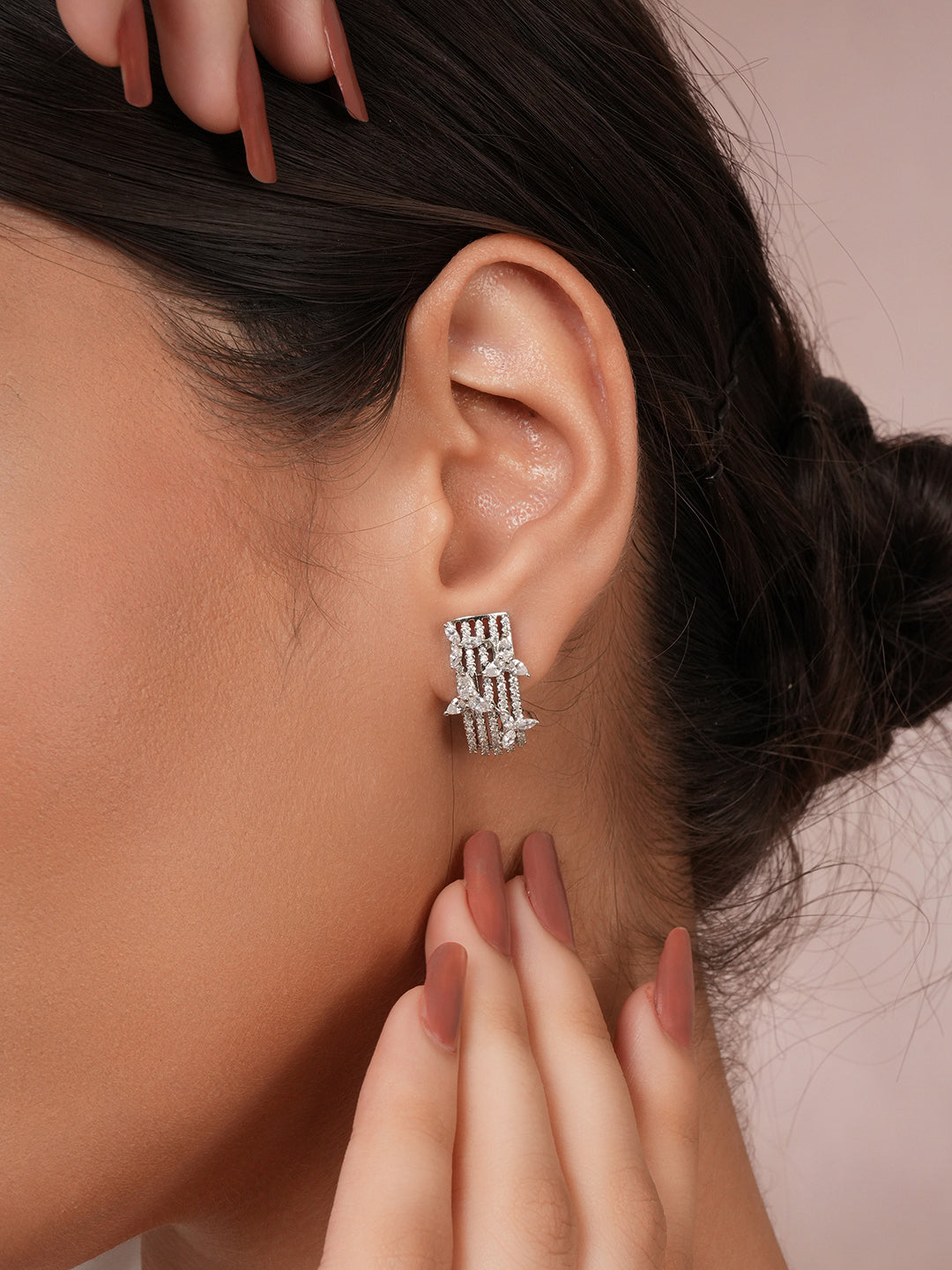 925 Sterling Silver CZ Floral Bali Studds Earrings